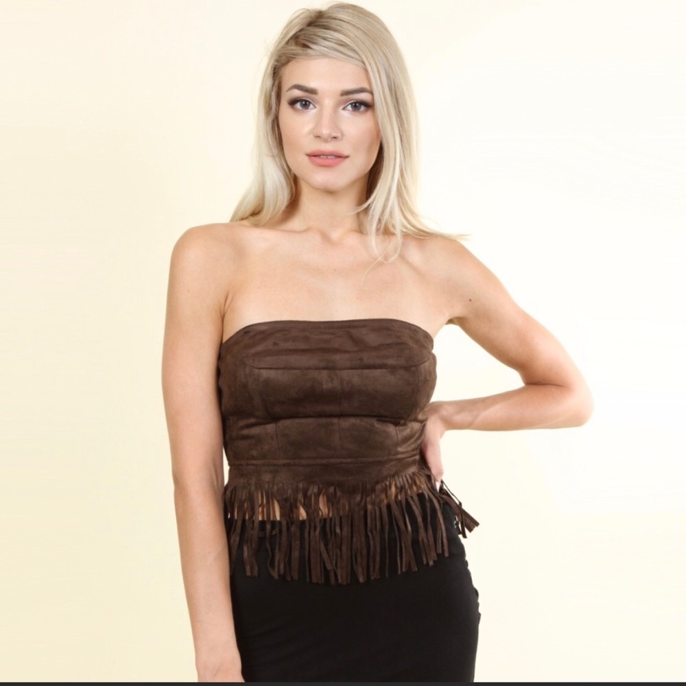 ✨Hot✨ Fawn Faux Suede Boho Fringe Crop Top